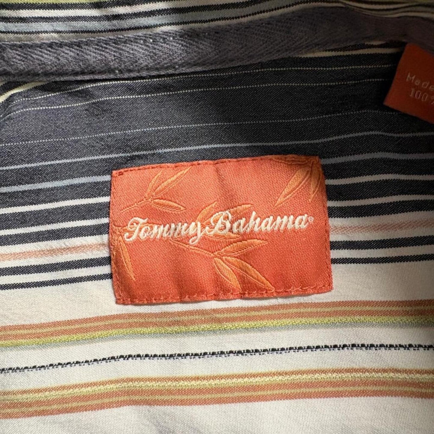 Tommy Bahama Shirt Mens Medium M Multicolor Striped 100% Silk Short Sleeve
