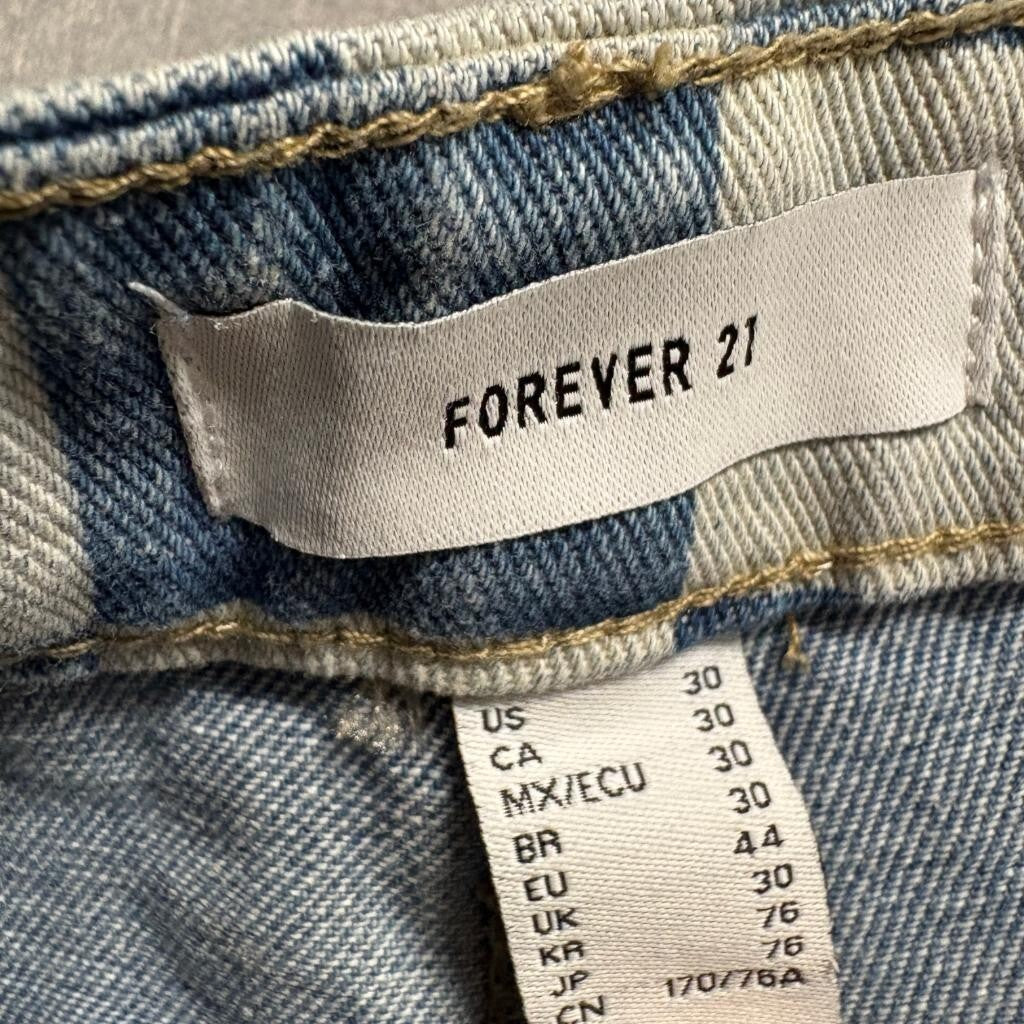 Forever 21 Checkered Jeans Womens 30 Blue White Checkerboard Straight Leg Denim