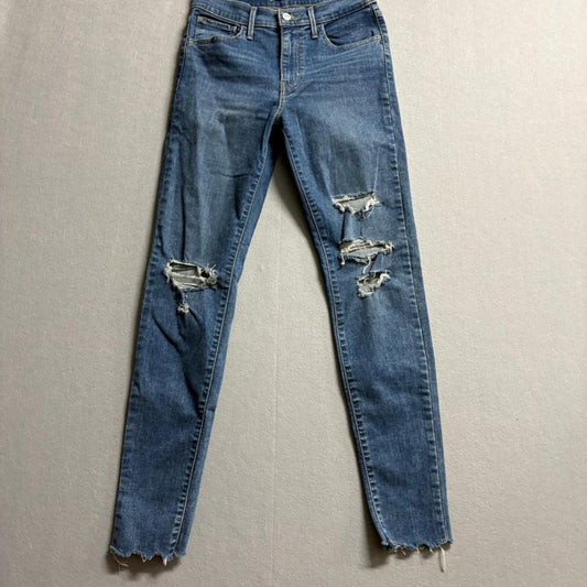 Levi's 720 High Rise Super Skinny Jeans Womens 27x30 Blue Distressed Raw Hem