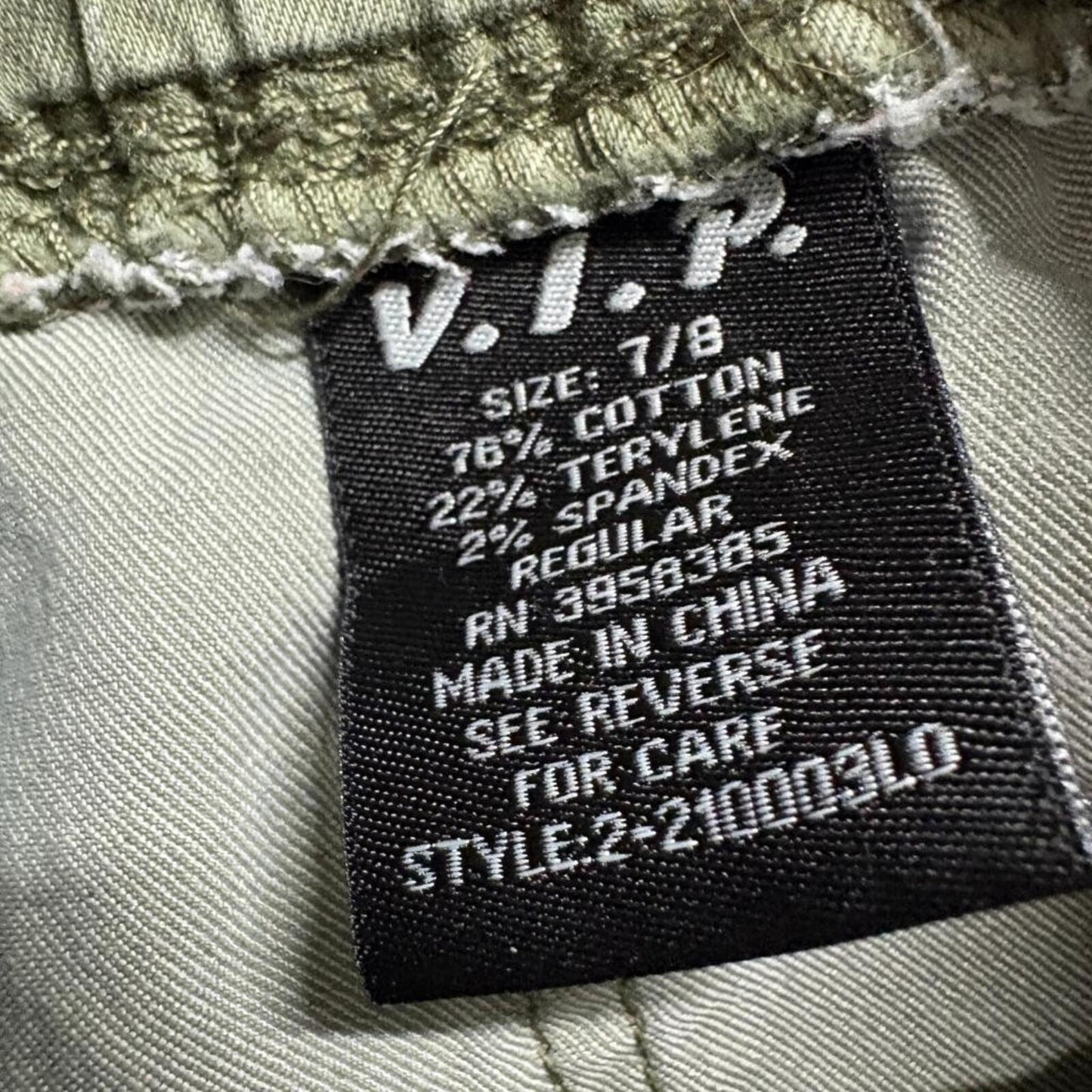 V.I.P. Womens Cargo Jogger Pants Size 7/8 Green Utility Elastic Waist Stretch
