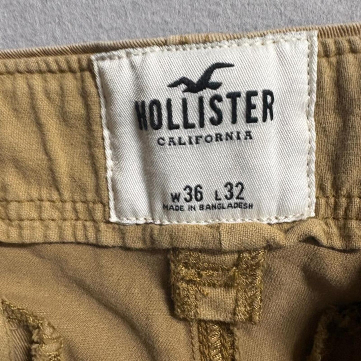 Hollister Cargo Pants Mens 36x32 Khaki Tan Stretch Cotton Straight Leg Utility