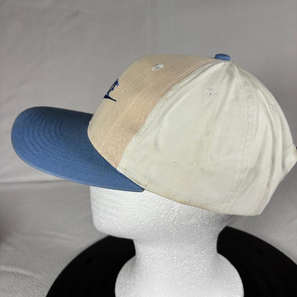 Vintage Nike Swoosh Snapback Hat Mens Beige Blue Green Under Visor Cap