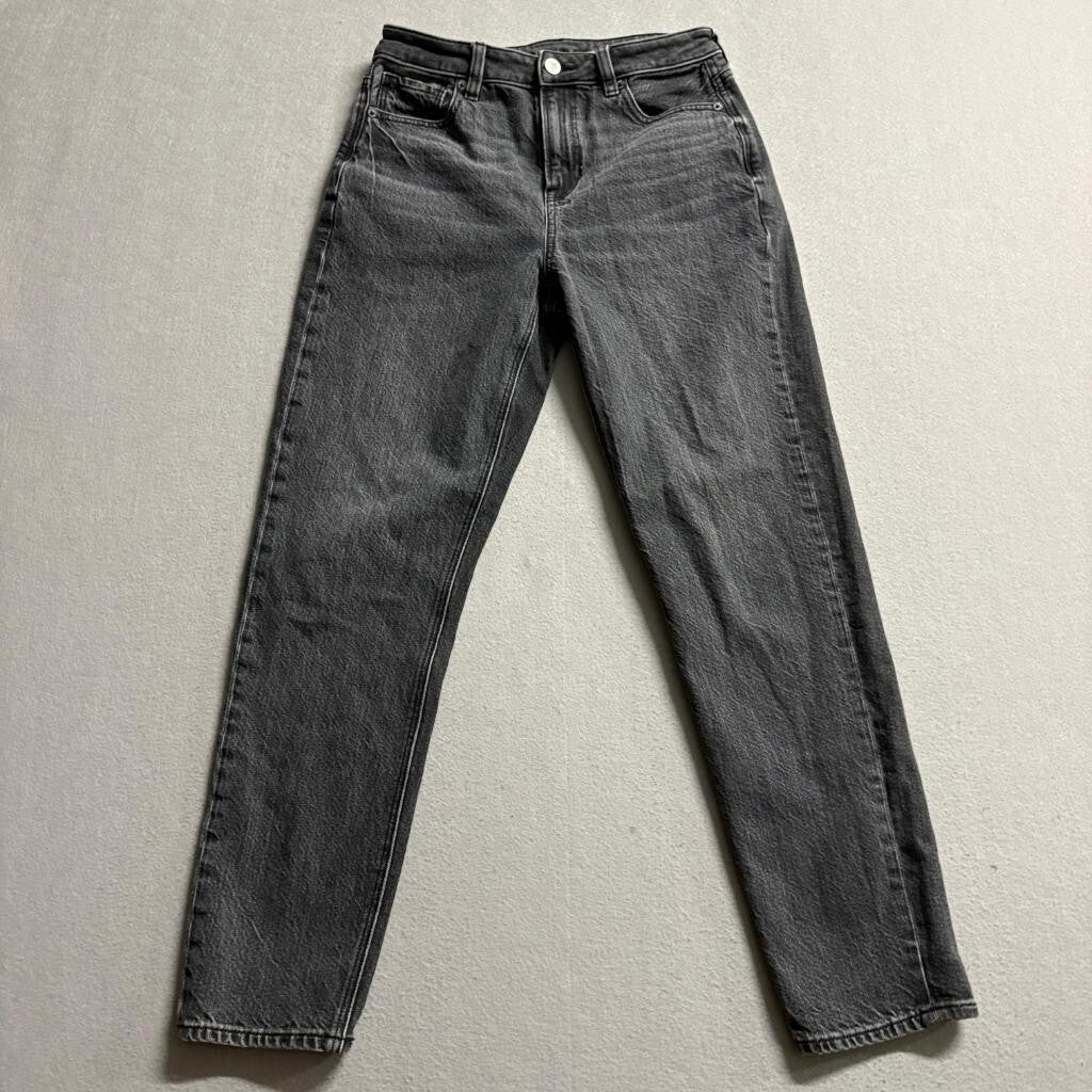 American Eagle Mom Jeans Womens Size 0 Short Gray Denim High Rise Strigid