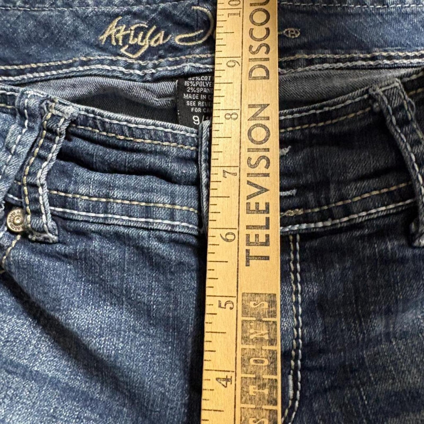 Ariya Jeans Womens 9/10 Blue Denim Thick Stitch Embroidered Pocket Skinny Jeans