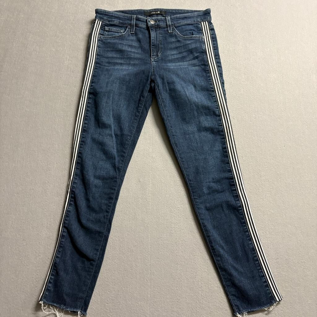 Joe's Jeans Womens Size 29 Blue Denim Side Stripe Raw Hem Skinny Jeans