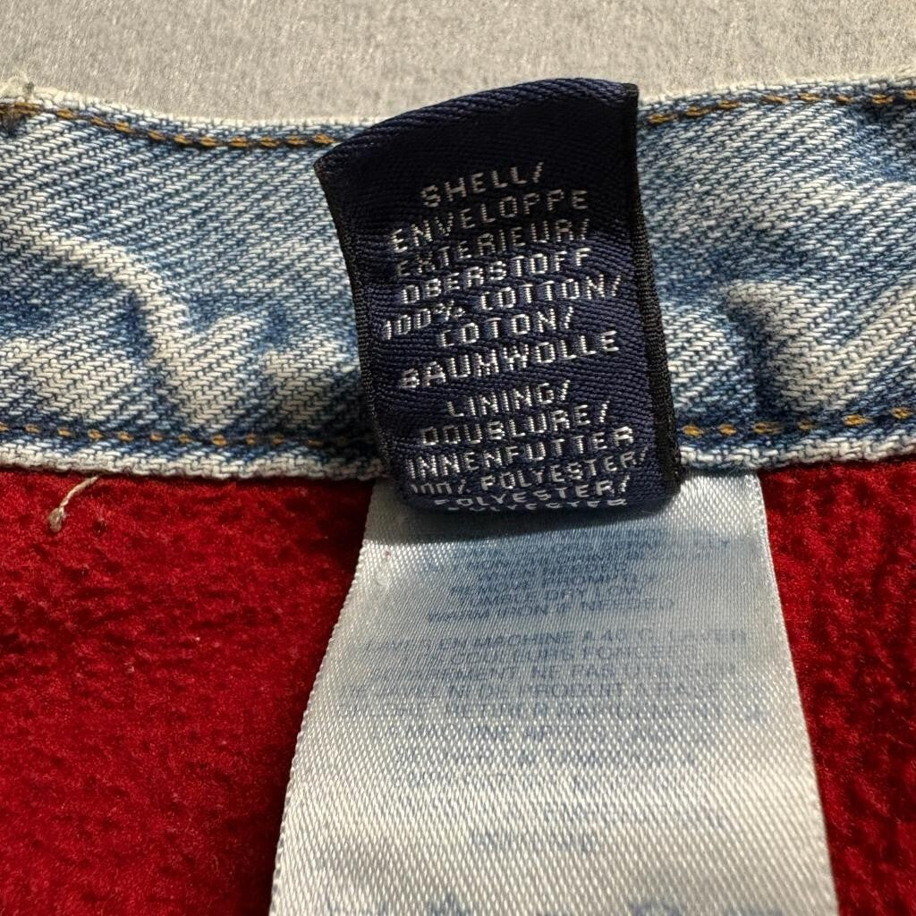 Vintage Lands End Fleece Lined Jeans Mens 32 Made in USA Red Fleece Denim Blue