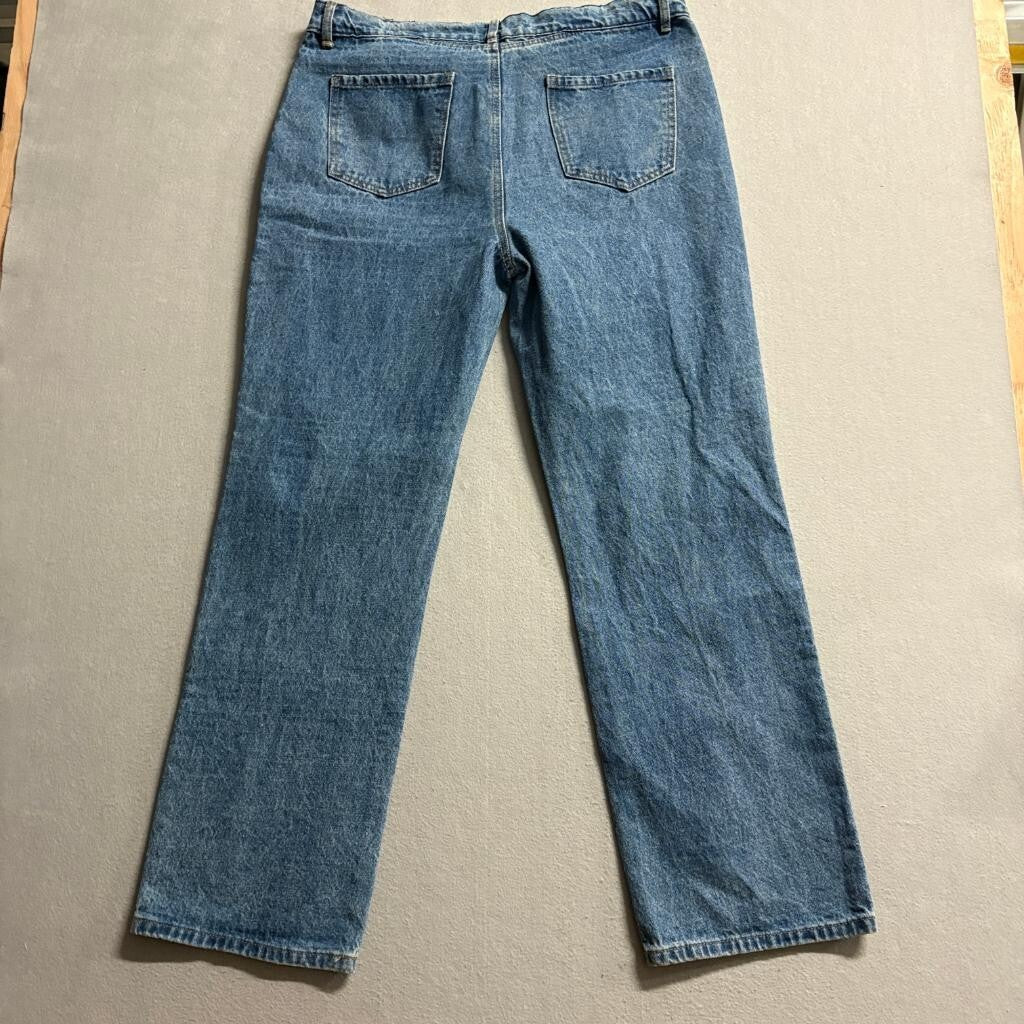 Edikted Distressed Straight Leg Jeans Womens XL Blue Denim High Rise Ripped