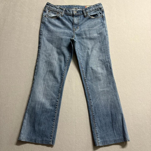 Gap 1969 Classic Fit Jeans Womens 8R Blue Denim Sandblasted Fade Stretch Bootcut