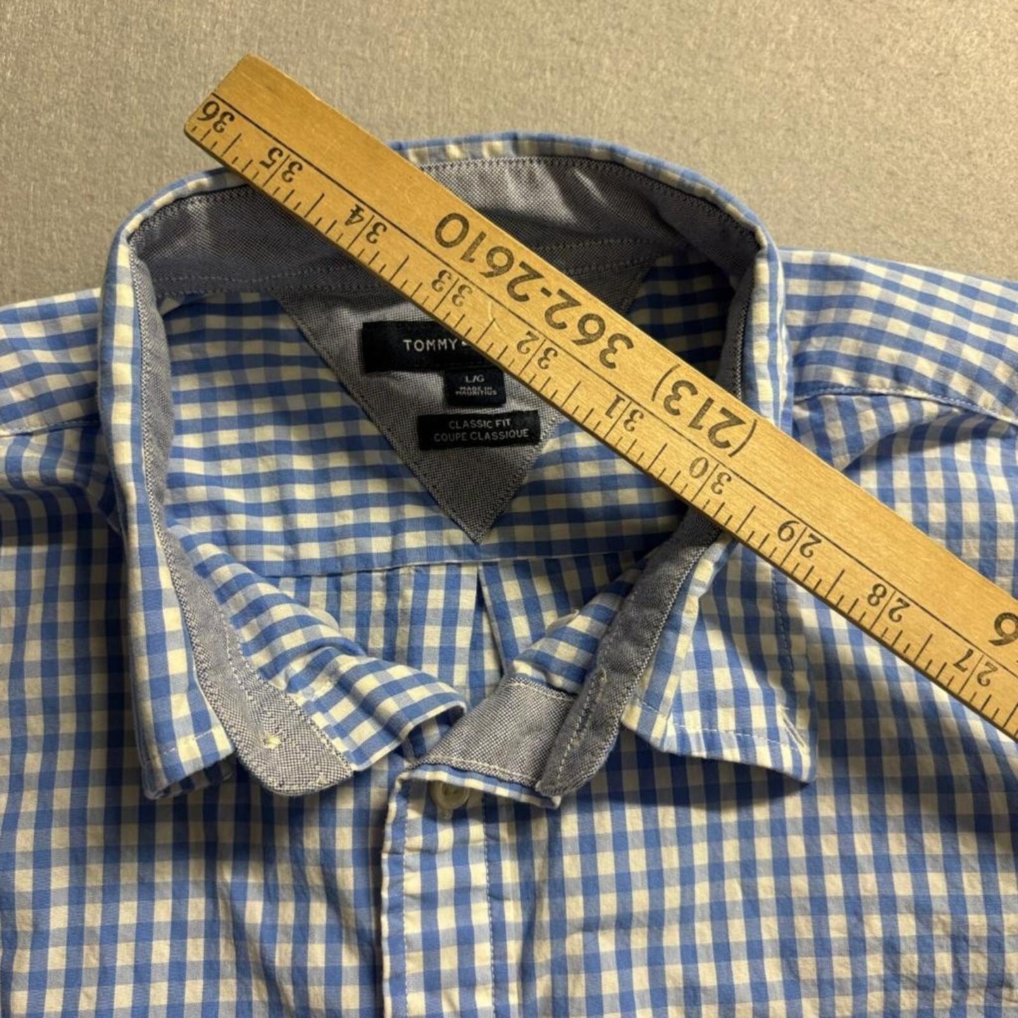 Tommy Hilfiger Shirt Mens Large Blue White Gingham Plaid Classic Fit Cotton