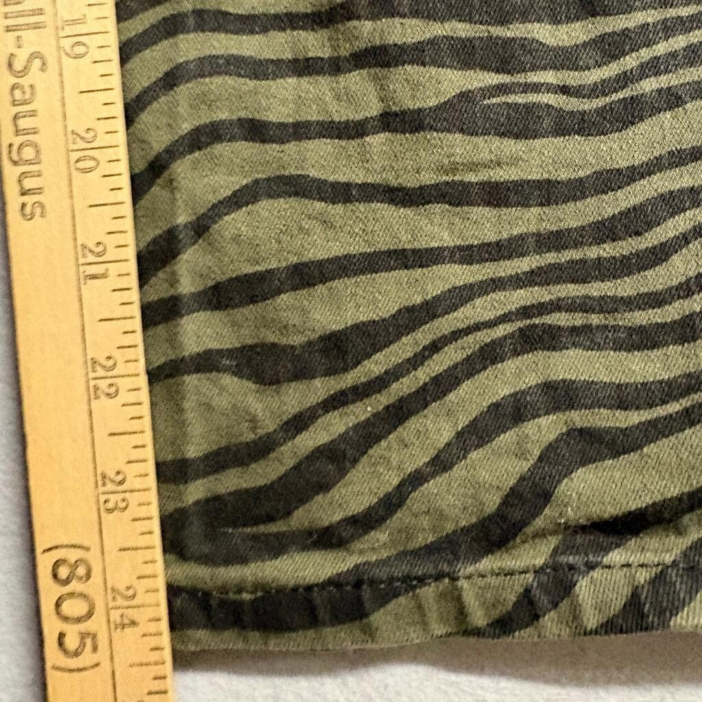 Express Jeans Womens 8 Green Zebra Print Straight Leg Super High Rise Denim