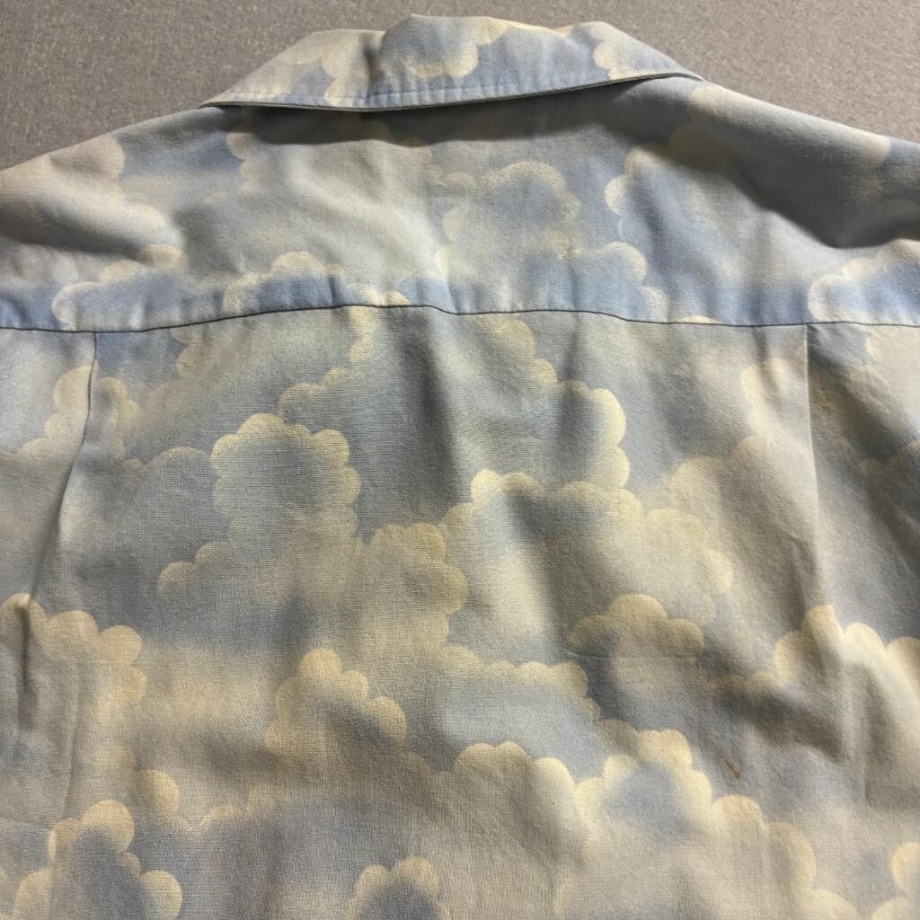 RJC Hawaiian Shirt Mens Medium Blue Clouds Palm Trees Sailboat Made in USA