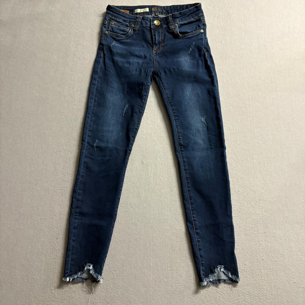 Kut from the Kloth Connie Ankle Skinny Jeans Womens Size 0 Blue Denim Frayed Hem