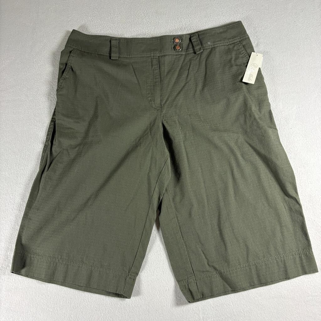 In Moda Womens Bermuda Shorts Size 12 Olive Green 100% Cotton Casual Hiking