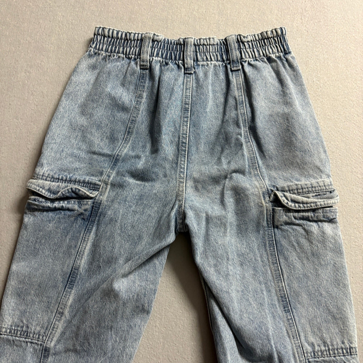 RSQ Cargo Jeans Womens 27 Light Wash Denim High Rise Elastic Waist Utility Pants