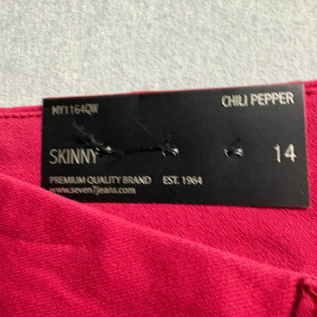 Seven7 Tummyless Skinny Jeans Womens 14 Chili Pepper Red Stretch Denim New