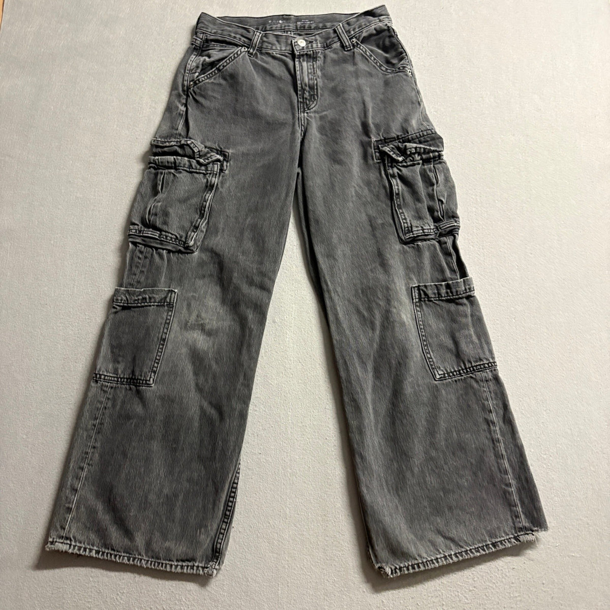Old Navy Cargo Jeans Womens Size 2 Black Denim Baggy Wide Leg Mid Rise Utility