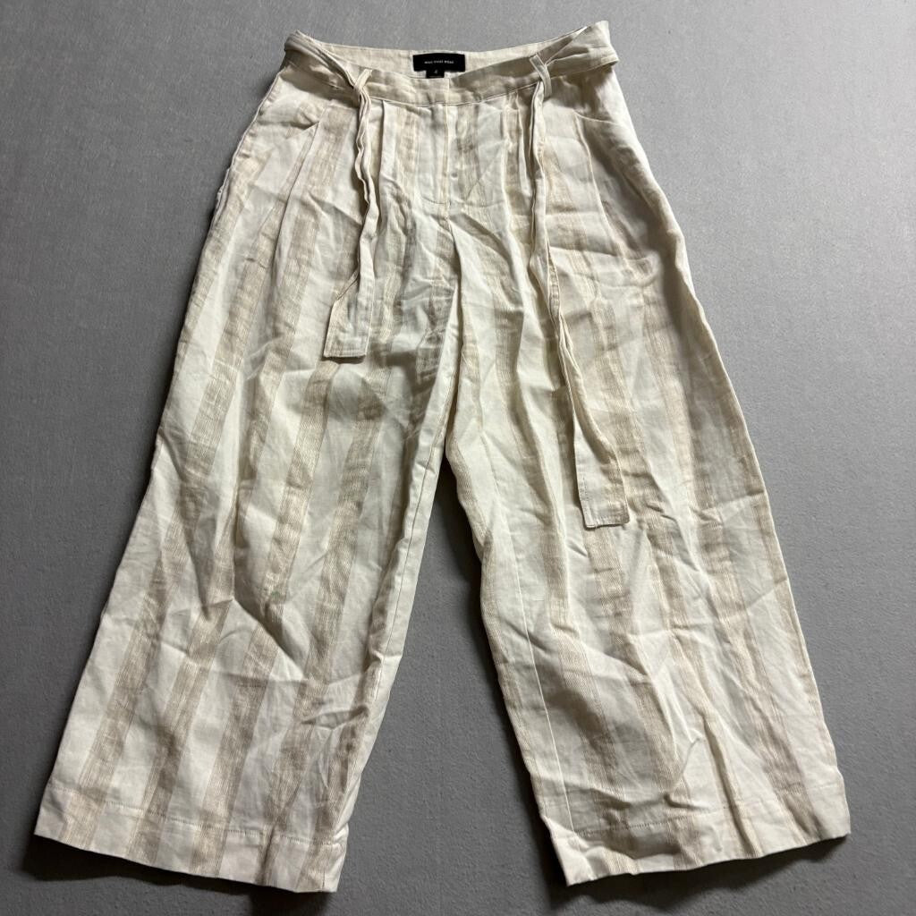 Who What Wear Linen Blend Striped Wide Leg Pants Womens Size 4 Beige White Crop