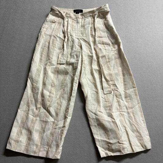 Who What Wear Linen Blend Striped Wide Leg Pants Womens Size 4 Beige White Crop