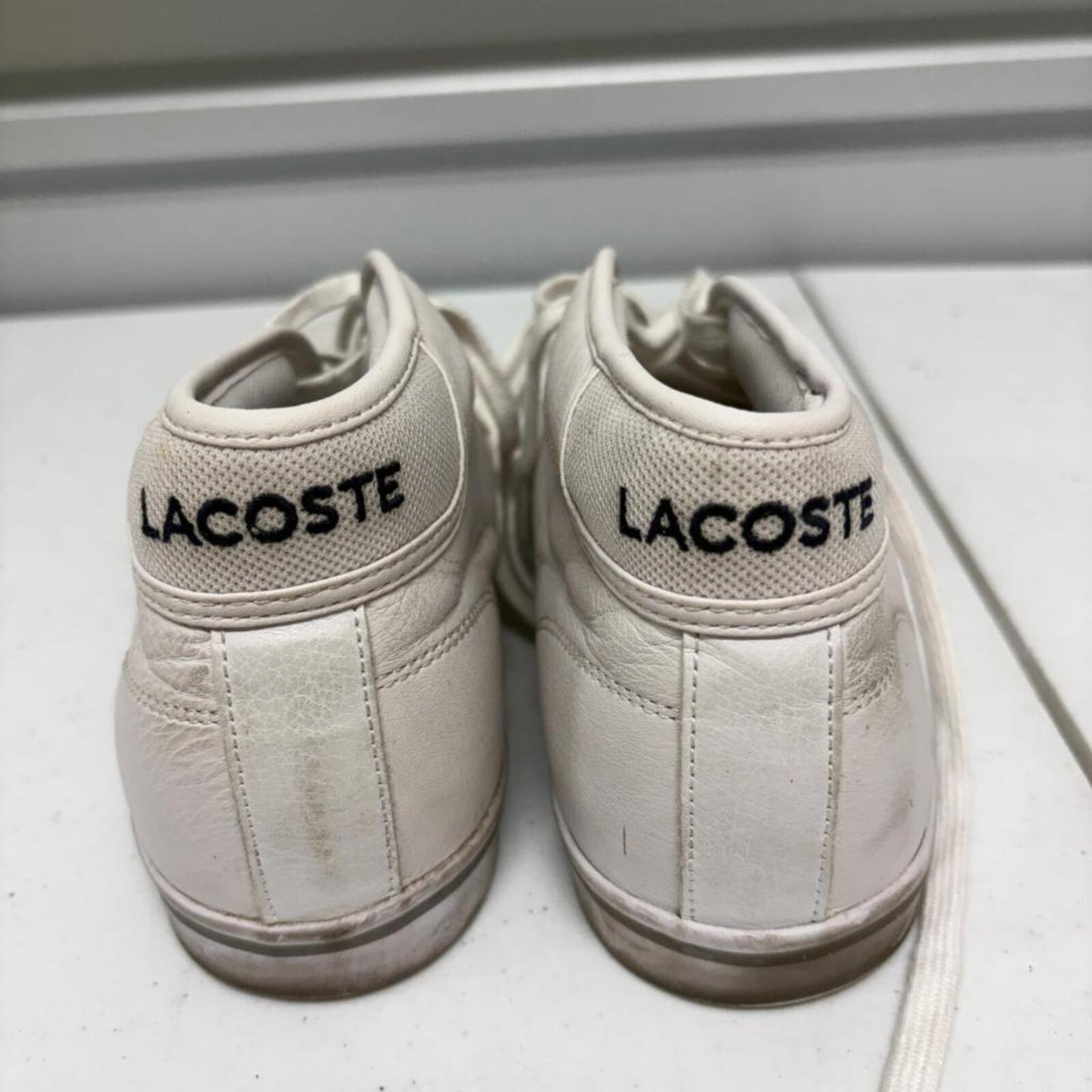 Lacoste Ampthill LCR Mens Size 11 White Leather Mid Top Casual Sneakers