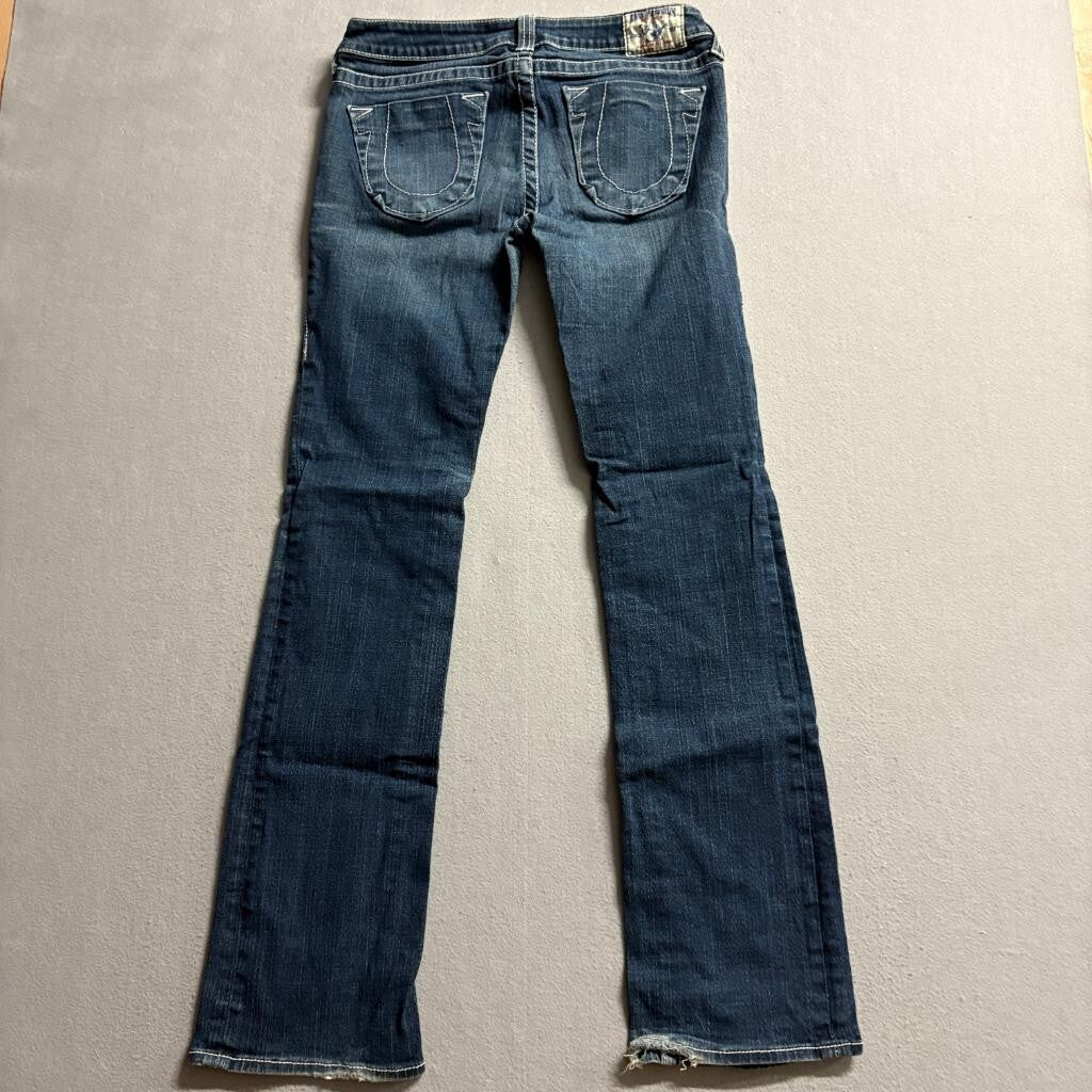 True Religion Johnny Jeans Womens 30 Blue Denim Bootcut Low Rise Thick Stitch