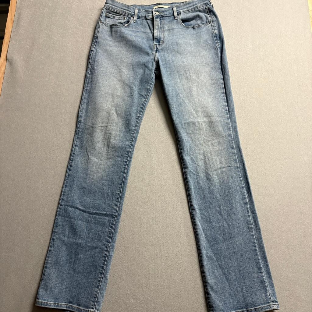 Levis 505 Straight Leg Jeans Womens 14L W32 L34 Light Wash Denim Blue
