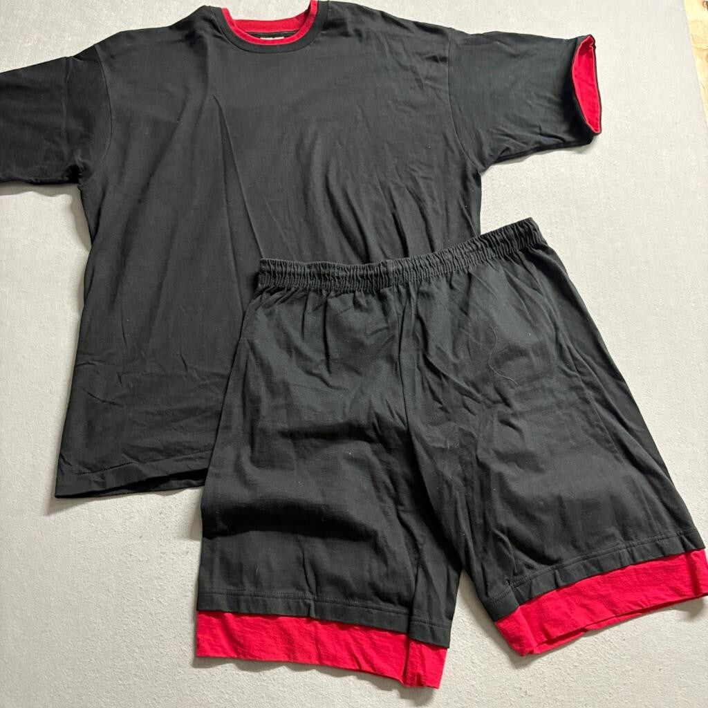 Vintage Pro Spirit T-Shirt Shorts Set Mens XL Black Red Single Stitch USA Made