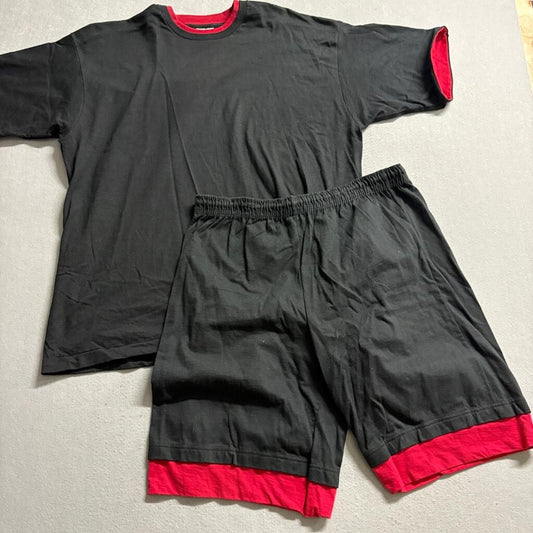 Vintage Pro Spirit T-Shirt Shorts Set Mens XL Black Red Single Stitch USA Made