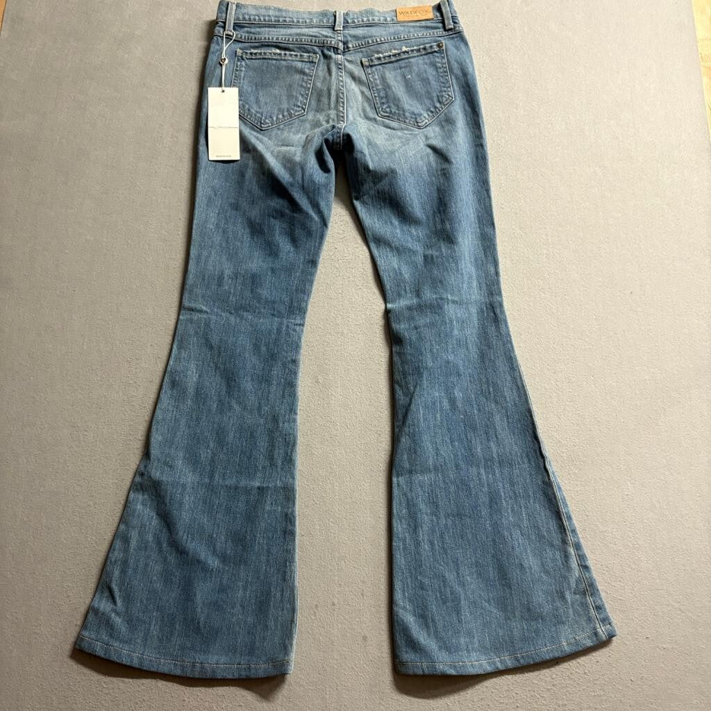 Wildfox Flare Jeans Womens 28 Blue Denim Distressed Bell Bottom Stretch NWT