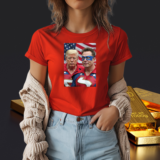 Superhero T-Shirt Donald Trump Elon Musk Heavy Cotton Tee