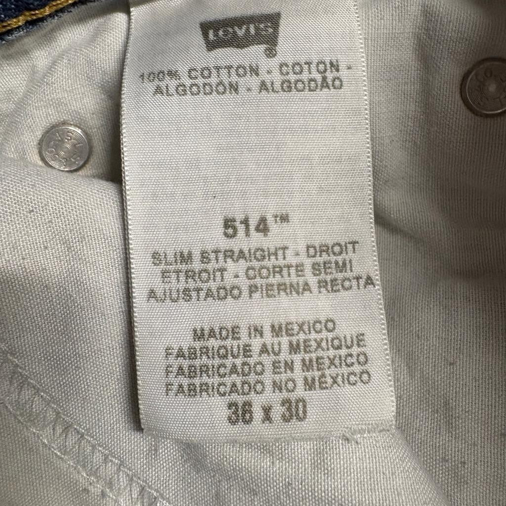 Levi's 514 Slim Straight Jeans Mens 36x30 Distressed Blue Denim 100% Cotton