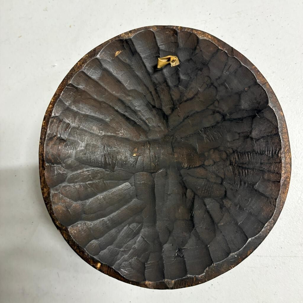 Vintage African Hand Carved Wooden Moon Mask Round Folk Art Wall Hanging