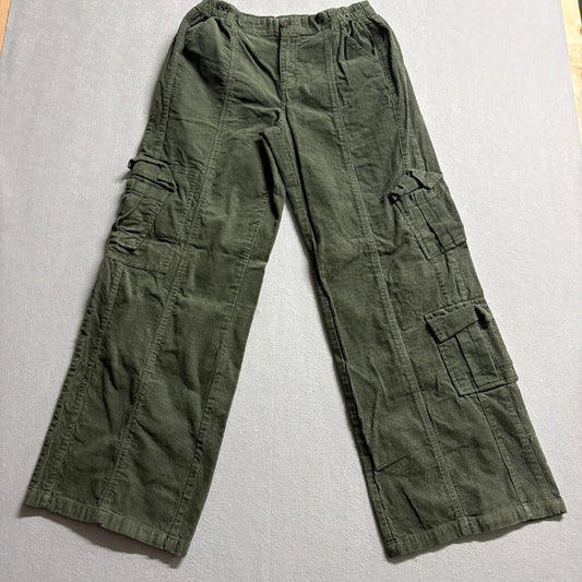 Forever 21 Corduroy Cargo Pants Womens Large Olive Green Wide Leg Y2K Utility