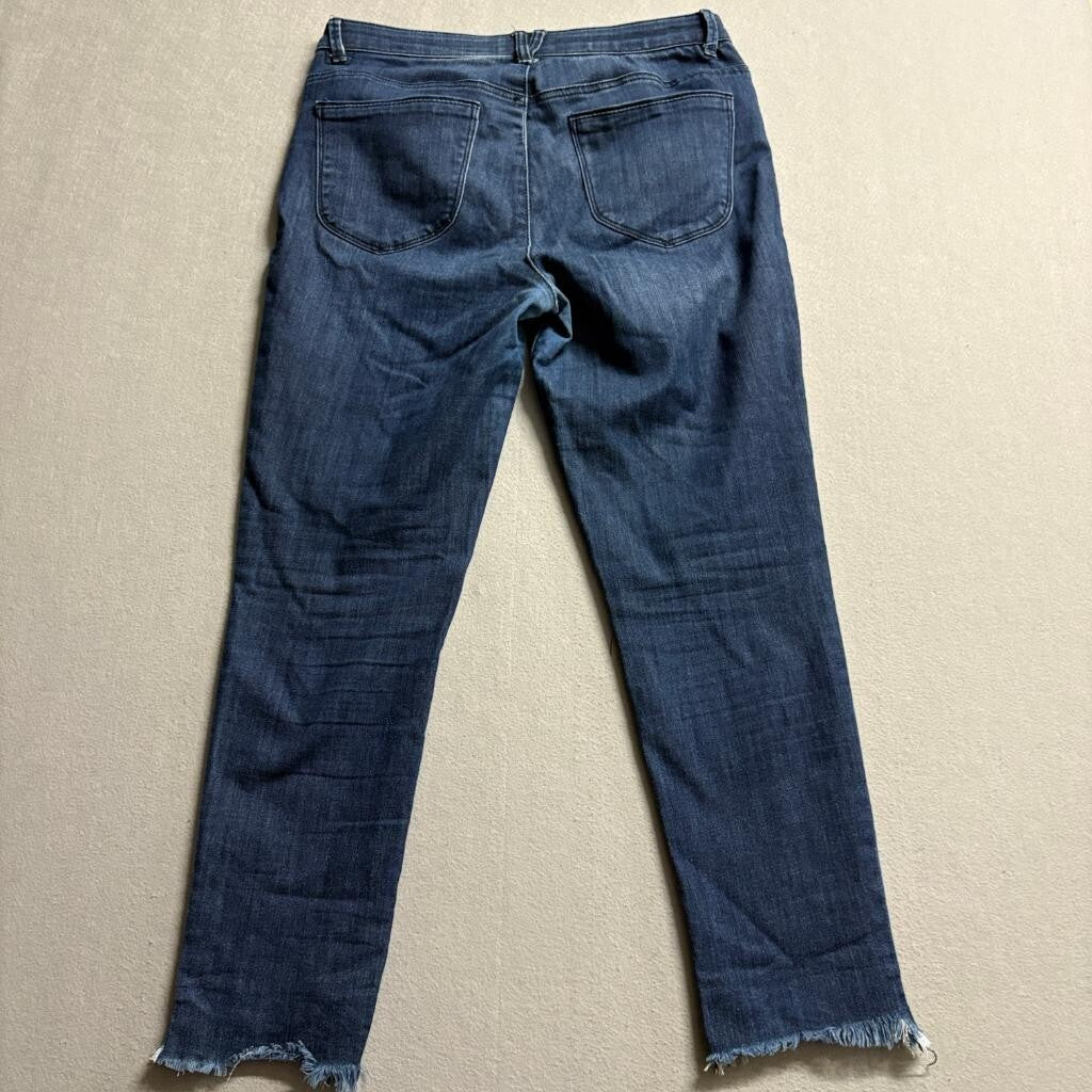 Democracy Ab Technology Jeans Womens 10 Blue Distressed Frayed Hem Button Fly