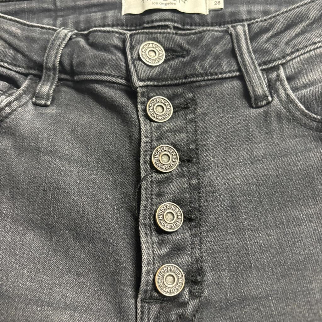 Hidden Jeans Los Angeles Womens 28 Black High Rise Button Fly Raw Hem Flare