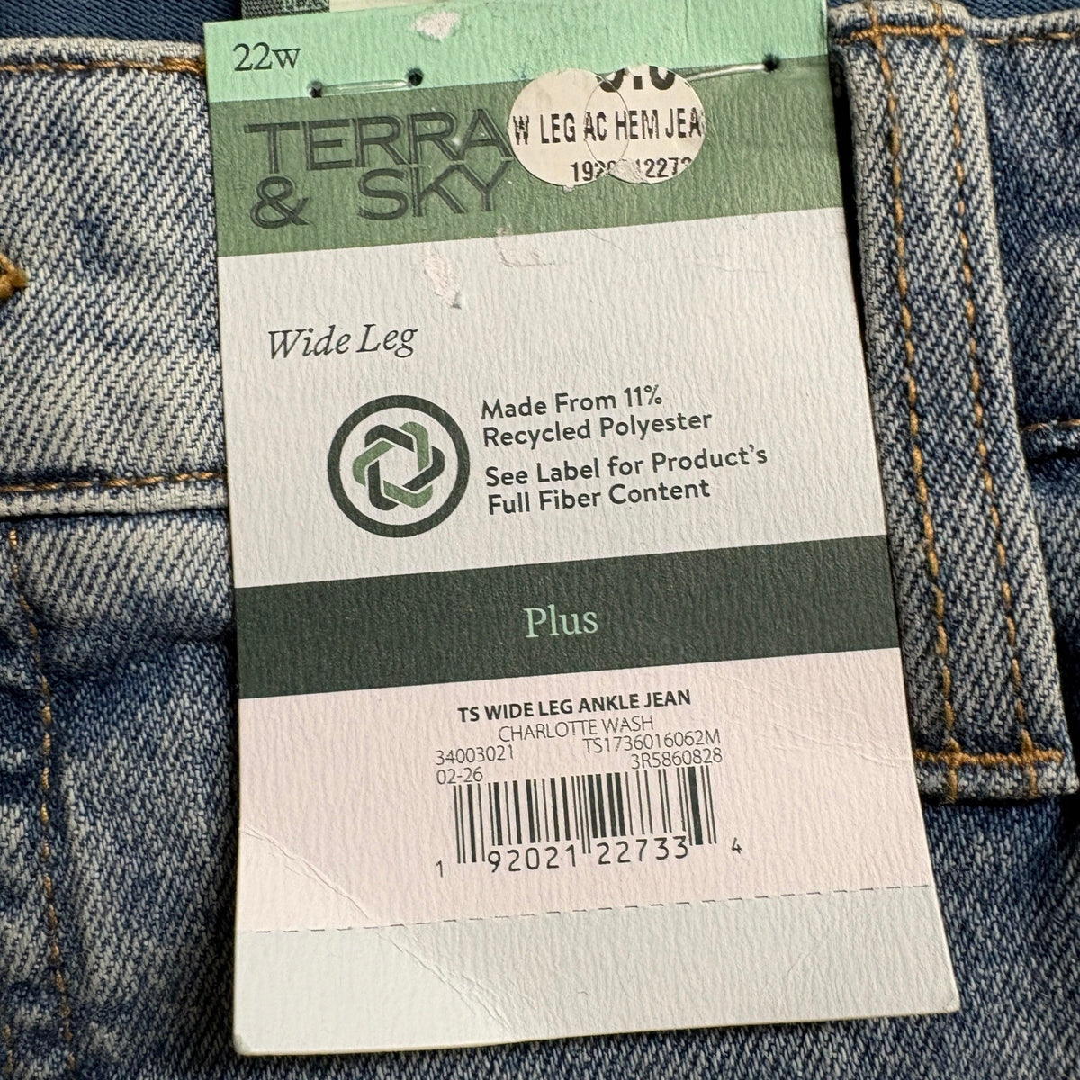 Terra & Sky Womens Wide Leg Ankle Jeans Sz 22W Blue Raw Hem High Rise Stretch - Photo 3