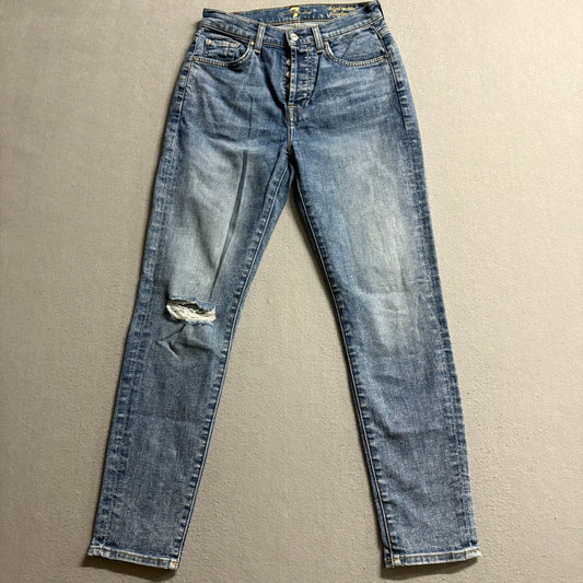 7 For All Mankind High Waist Josefina Jeans Womens 24 Distressed Button Fly Blue