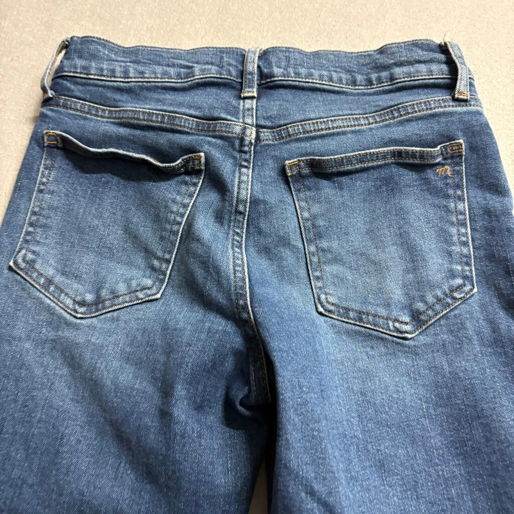 Madewell Mid-Rise Kick Out Jeans Womens 26P Blue Denim Raw Hem Stretch Crop