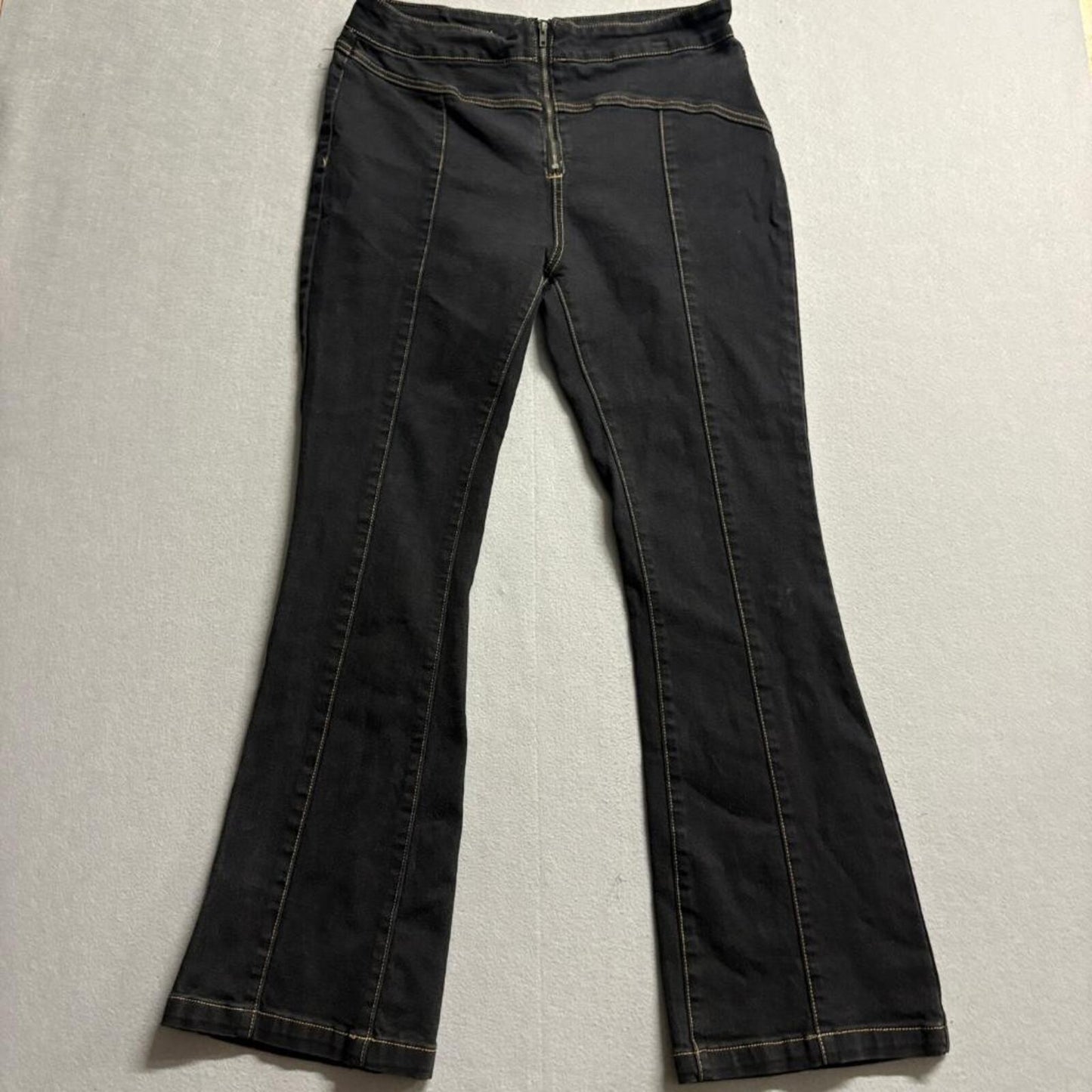 Princess Polly Flare Jeans Womens US 4 Black High Rise Front Zip Seam Detail