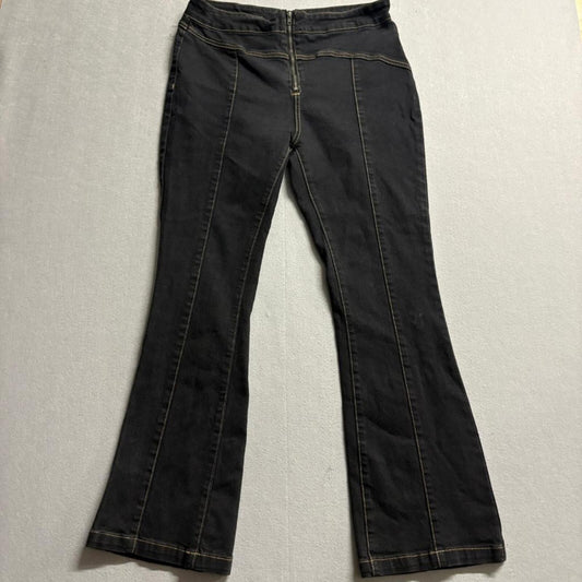 Princess Polly Flare Jeans Womens US 4 Black High Rise Front Zip Seam Detail