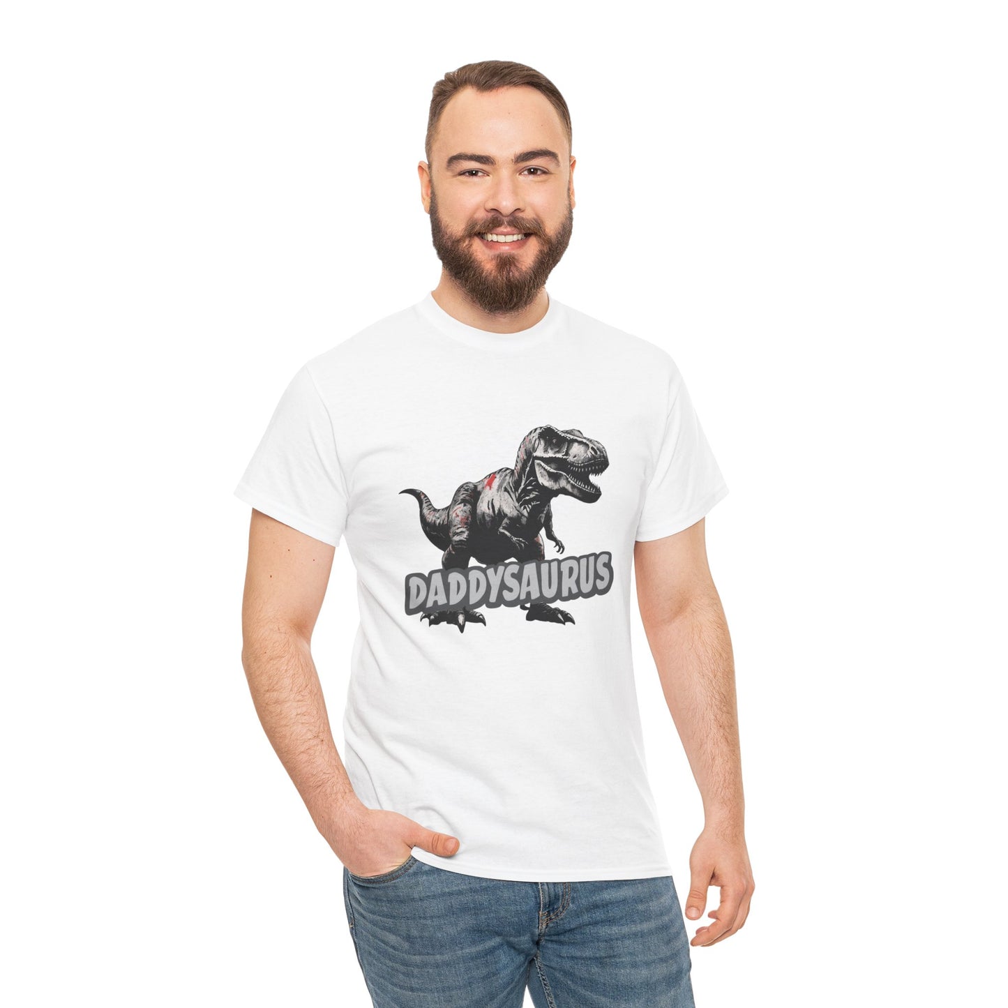 Daddysaurus TRex Dinosaur Heavy Cotton Tee Printify