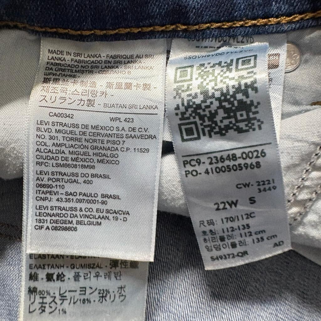 Levi's Classic Straight Jeans Womens 22W S Blue Denim Stretch Plus Size 22 Short