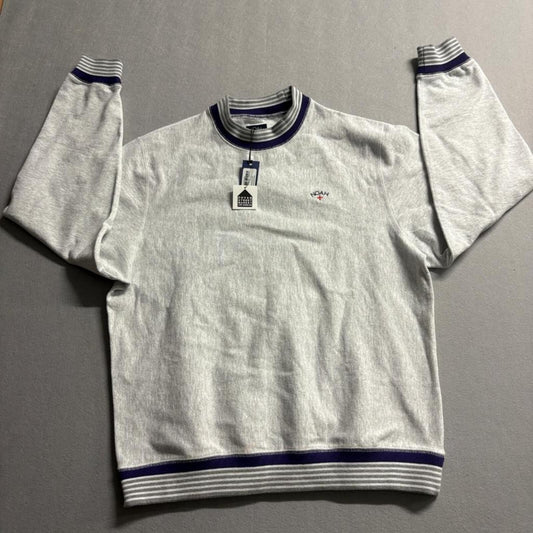 Noah NY Striped Rib Crewneck Sweatshirt Mens Large Ash Heather Grey Dover Street