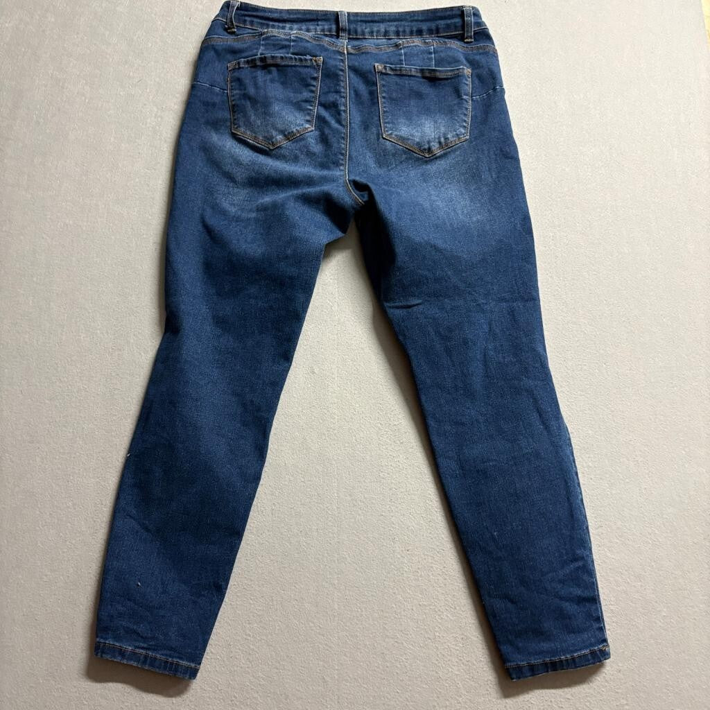 9th & Main Distressed Skinny Jeans Womens 14W Blue Denim Stretch Ripped Knee