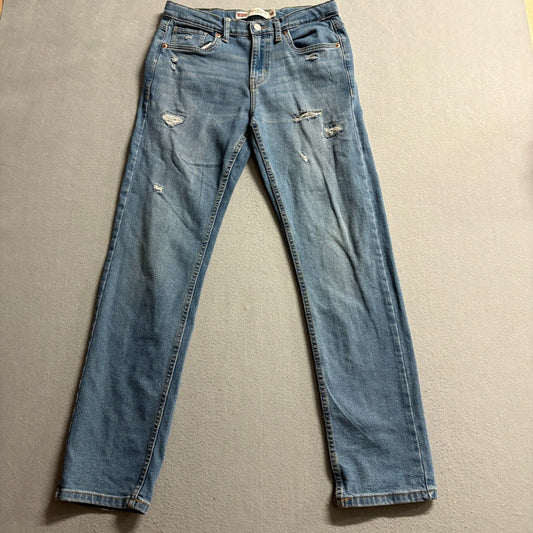Levis 502 Regular Taper Jeans Girls Size 16 Reg Blue Distressed Denim W28 L30