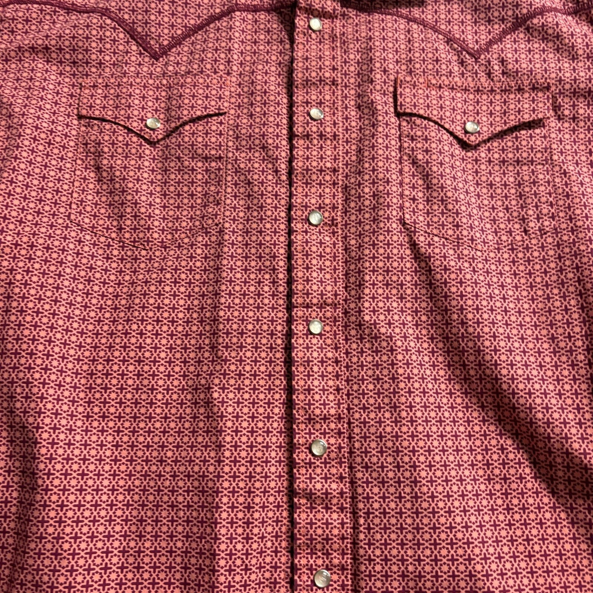 Stetson Western Shirt Mens XL Pink Purple Geometric Pearl Snap Long Sleeve