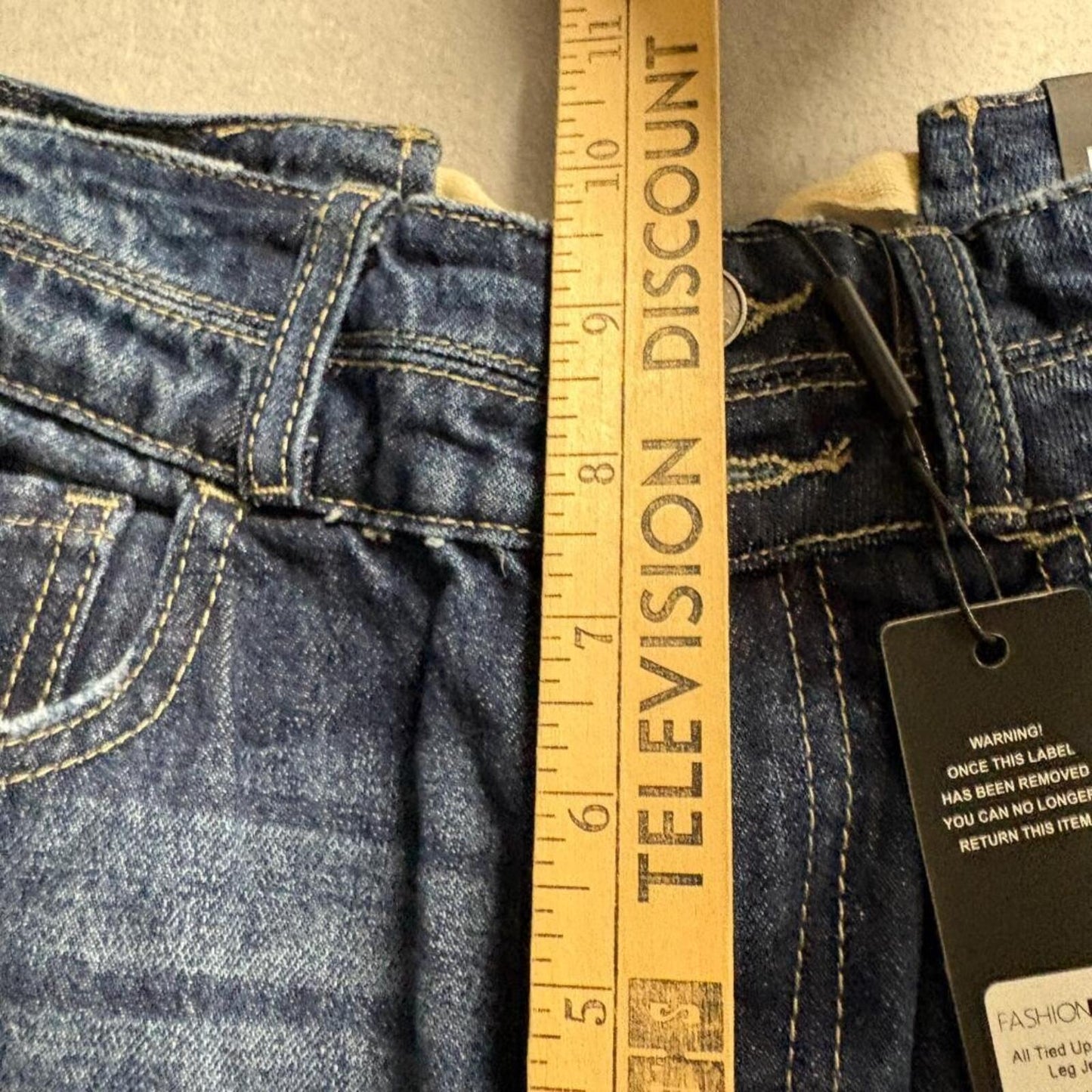 Fashion Nova All Tied Up Straight Leg Jeans Womens Size 1 Dark Wash Denim Cotton
