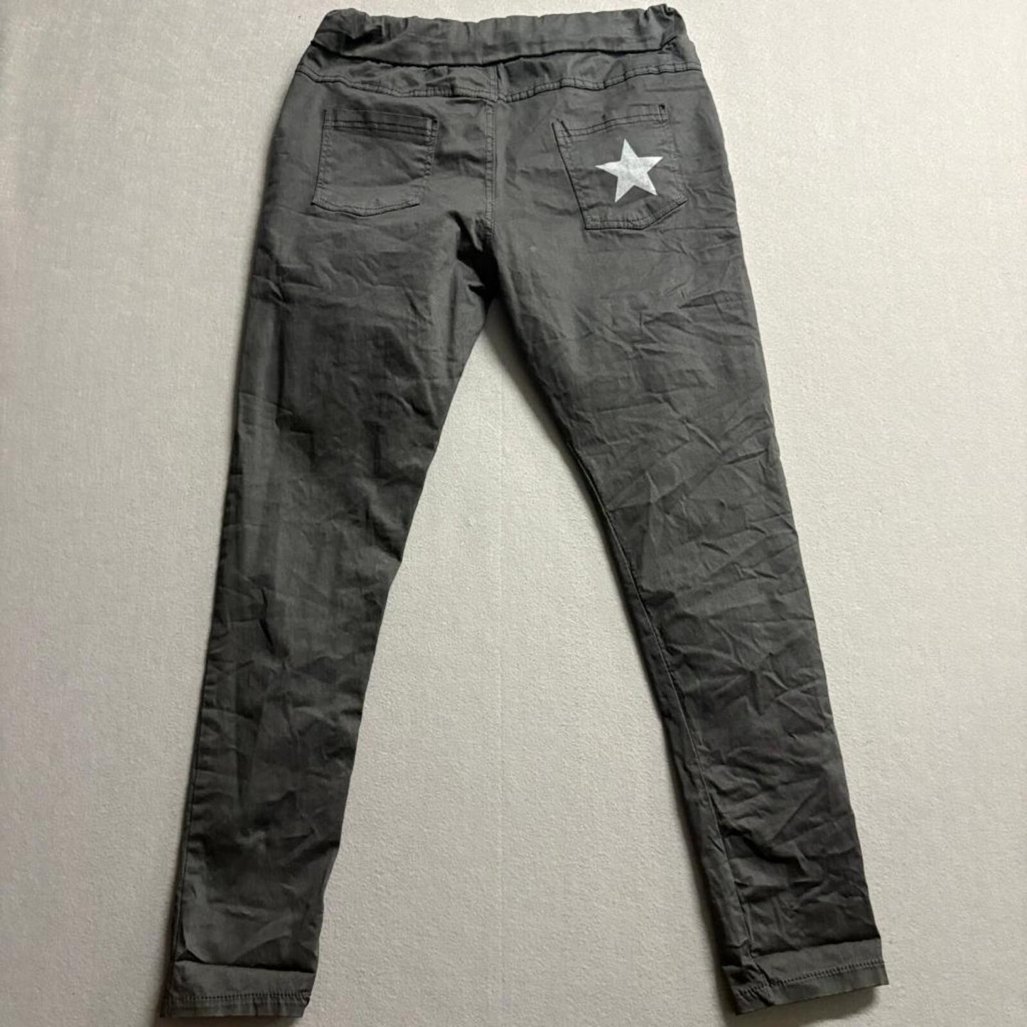 Venti6 Womens Star Back Pocket Pants M Gray Cotton Stretch Made in Italy Jogger