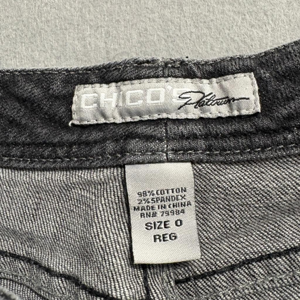 Chico's Platinum Denim Jeans Womens Size 0 Regular Gray Bootcut Stretch