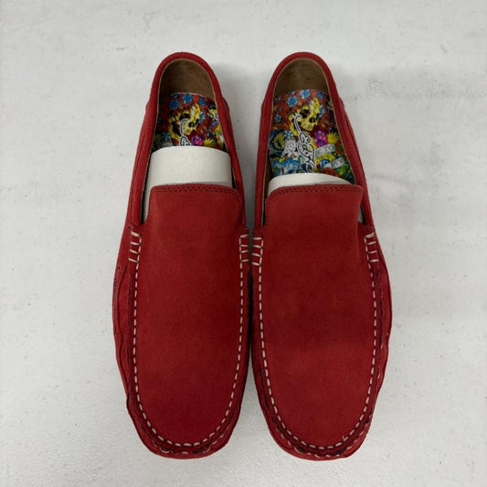 Ed Hardy Del Ray Mens Size 10 Red Suede Loafers Slip On Moccasins 10SDR105M Box