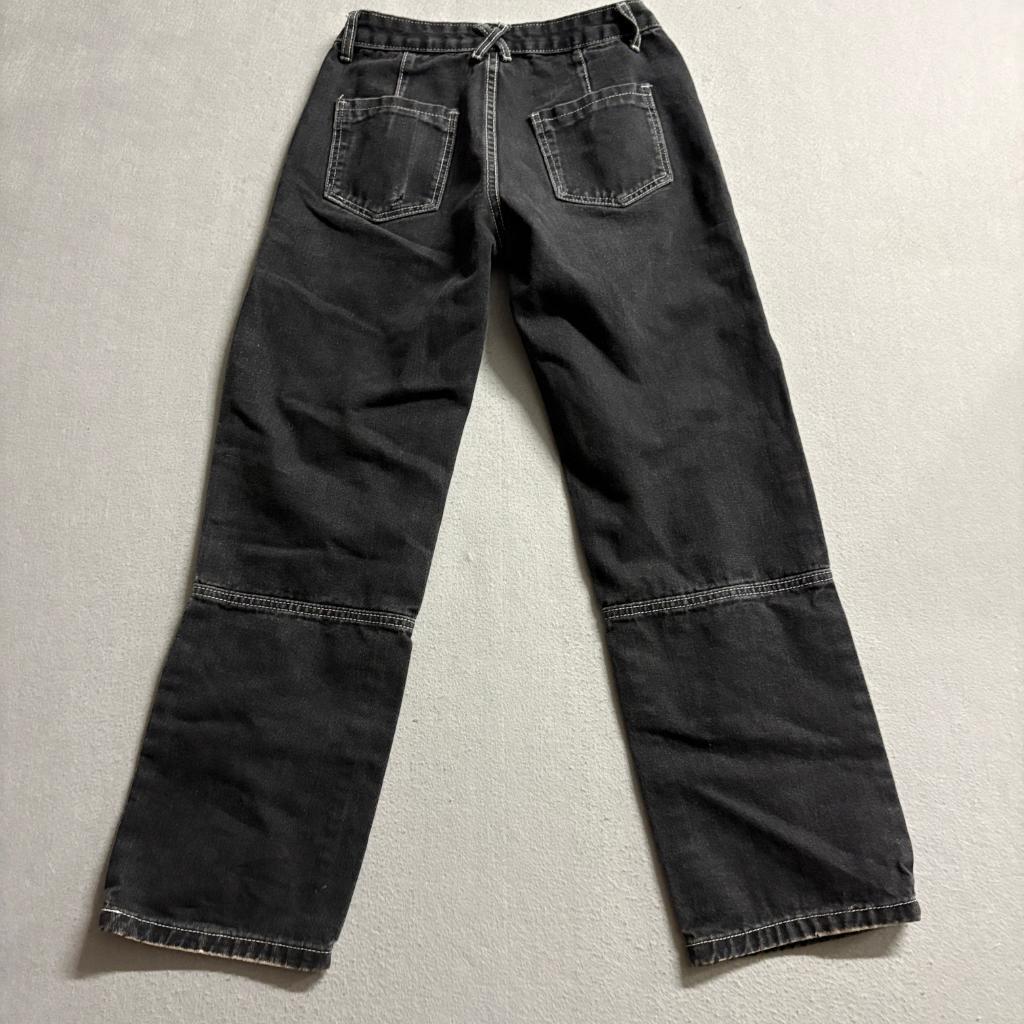 Shein Black Carpenter Jeans Womens XS 2 High Rise Contrast Stitch Straight Leg